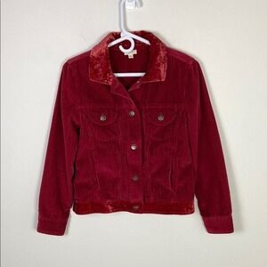 J. Jill Red Corduroy Trucker Jacket Button Up Women's XS Academia Cottage Casual